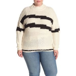 1.State Zigzag Striped Mock Neck Textured Sweater